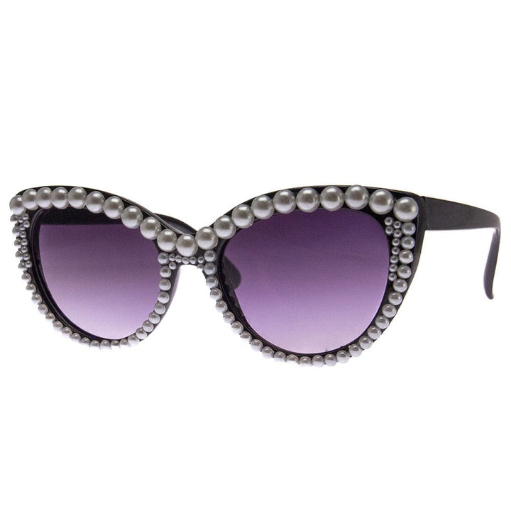 AUNT PEARL - SUNGLASSES (NO Magnification) - BLACK w/PEARLS